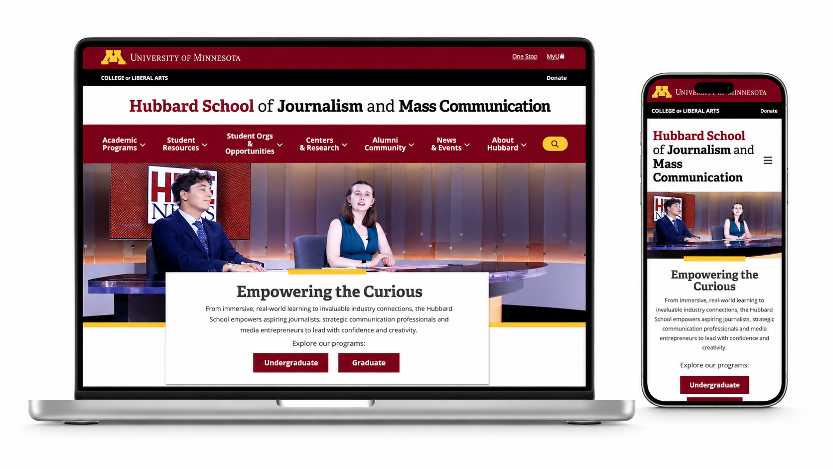 University of Minnesota Hubbard School of Journalism & Mass Communication website desktop and mobile