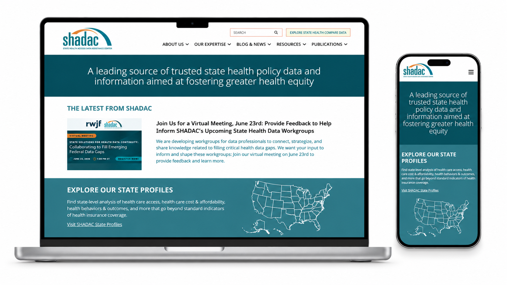 SHADAC website desktop and mobile